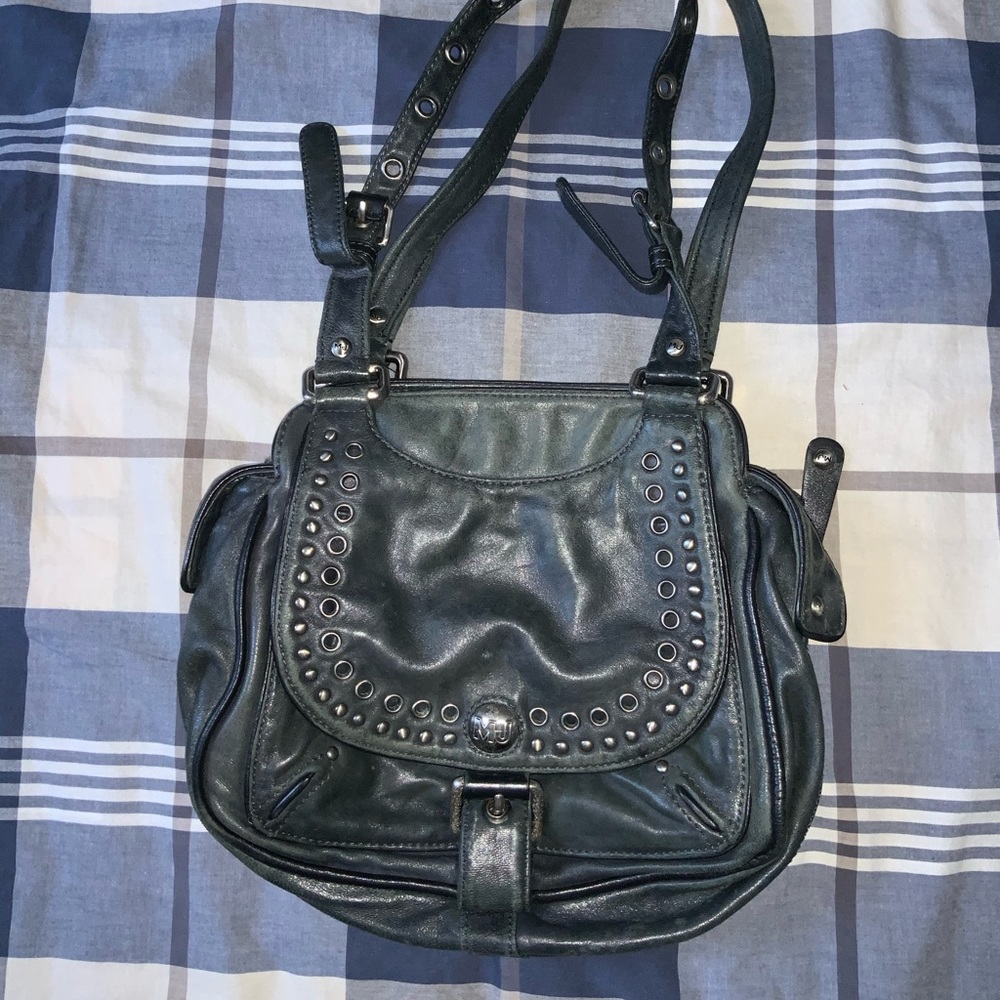 MARC JACOBS Blue Leather Purse Shoulder Bag Moto Vintage Retro Y2K Kawaii Saddle